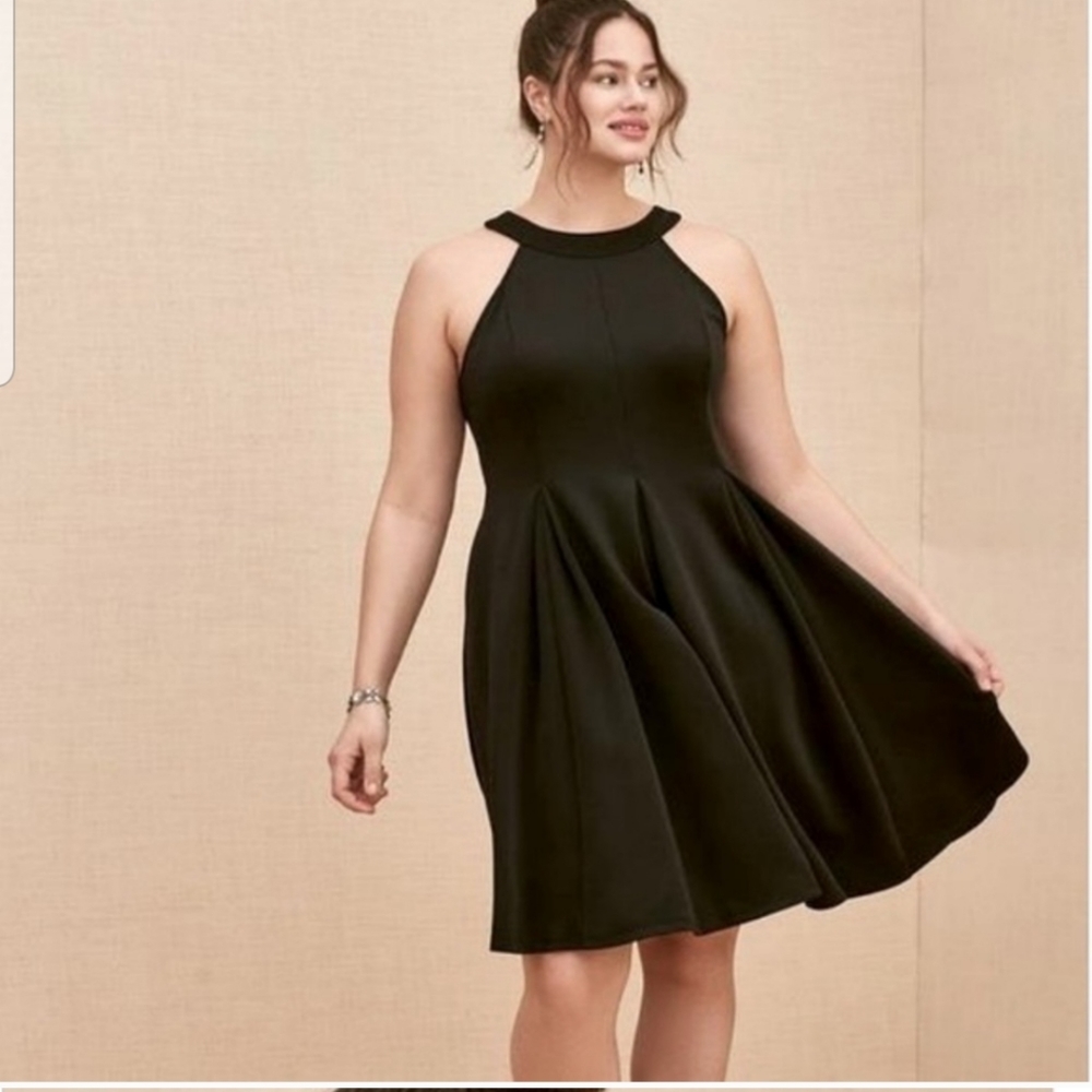 Black Torrid Mini Studio Luxe Ponte High Neck Skater Dress Size 4